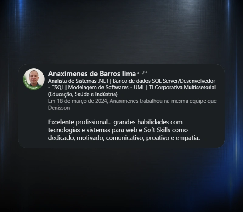 Recomendação de Anaximenes de Barros Lima no LinkedIn