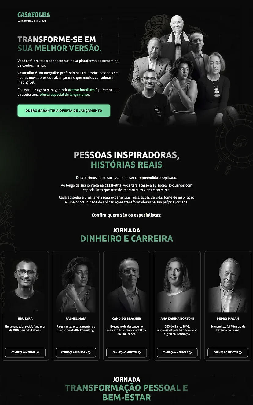 Landing page de lançamento do CasaFolha